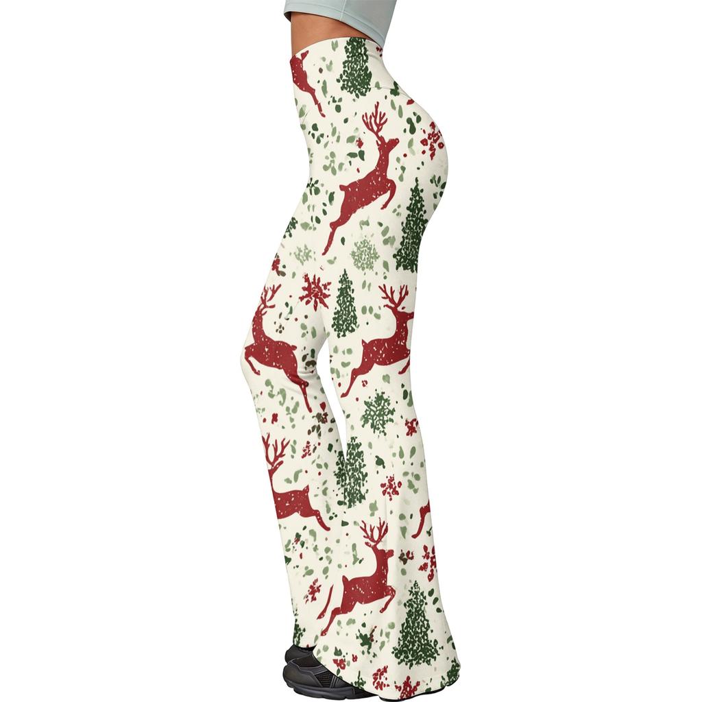 Women's Christmas Printed High Waisted Flared Yoga Pants Casual Slim Fit Everyday Wear