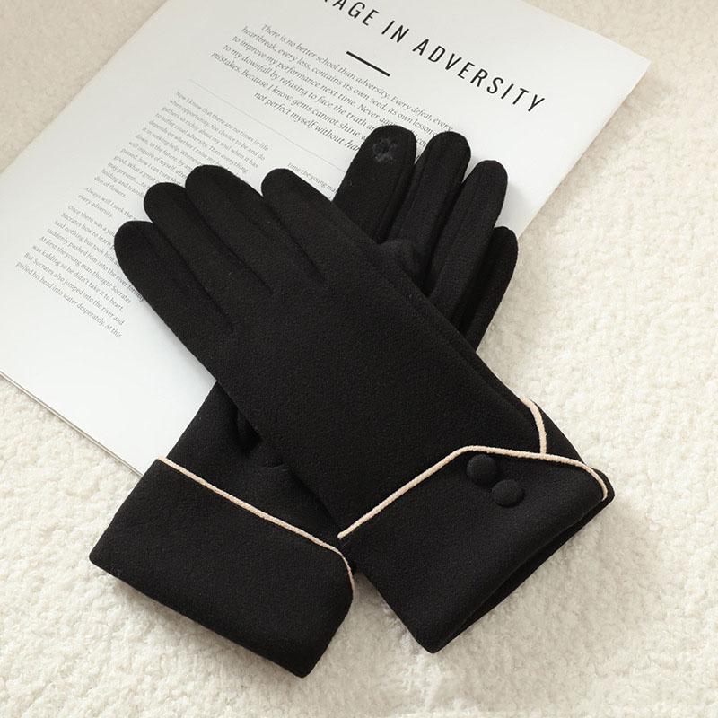 Women Winter Keep Warm Touch Screen Button Decoration Outdoor Fashion Gloves Add Velvet Drive Windproof Elegant Soft
