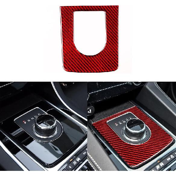 Red Soft Carbon Fiber Auto Interior Accessories Car Gear Shift Panel Frame Center Console Trim Decal Decoration Compatible with XE F-PACE X761 2016