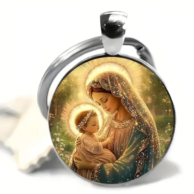 Virgin Mary Pattern Alloy Round Keychain - Anniversary Jewelry Gift