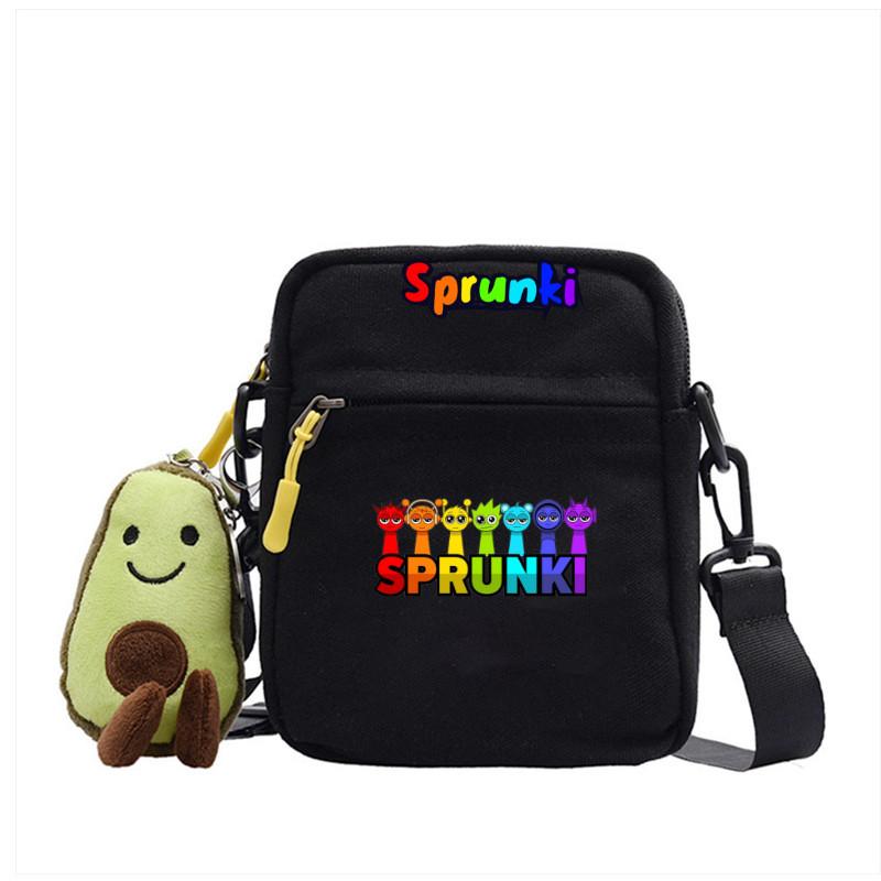 

Печать узора Sprunki Холщовая сумка через плечо с одним плечевым ремнем Подарки Мода Black 1