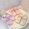 Kids Princess Shoes Slip-on Round Toes Girls Leather Shoes Simple Bow Shiny Crystal 2025 New Children Dance Shoes Non-slip Soft