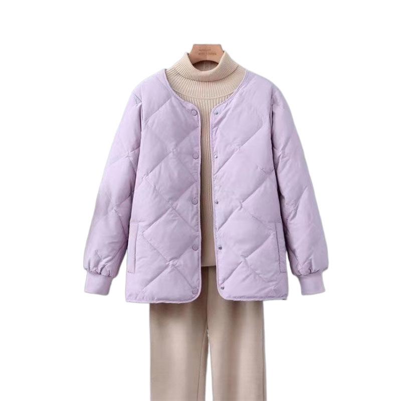 2024 Autumn & Winter Women's Hong Kong Style Short Down Jacket - Diamond Pattern, Lightweight & Loose Fit