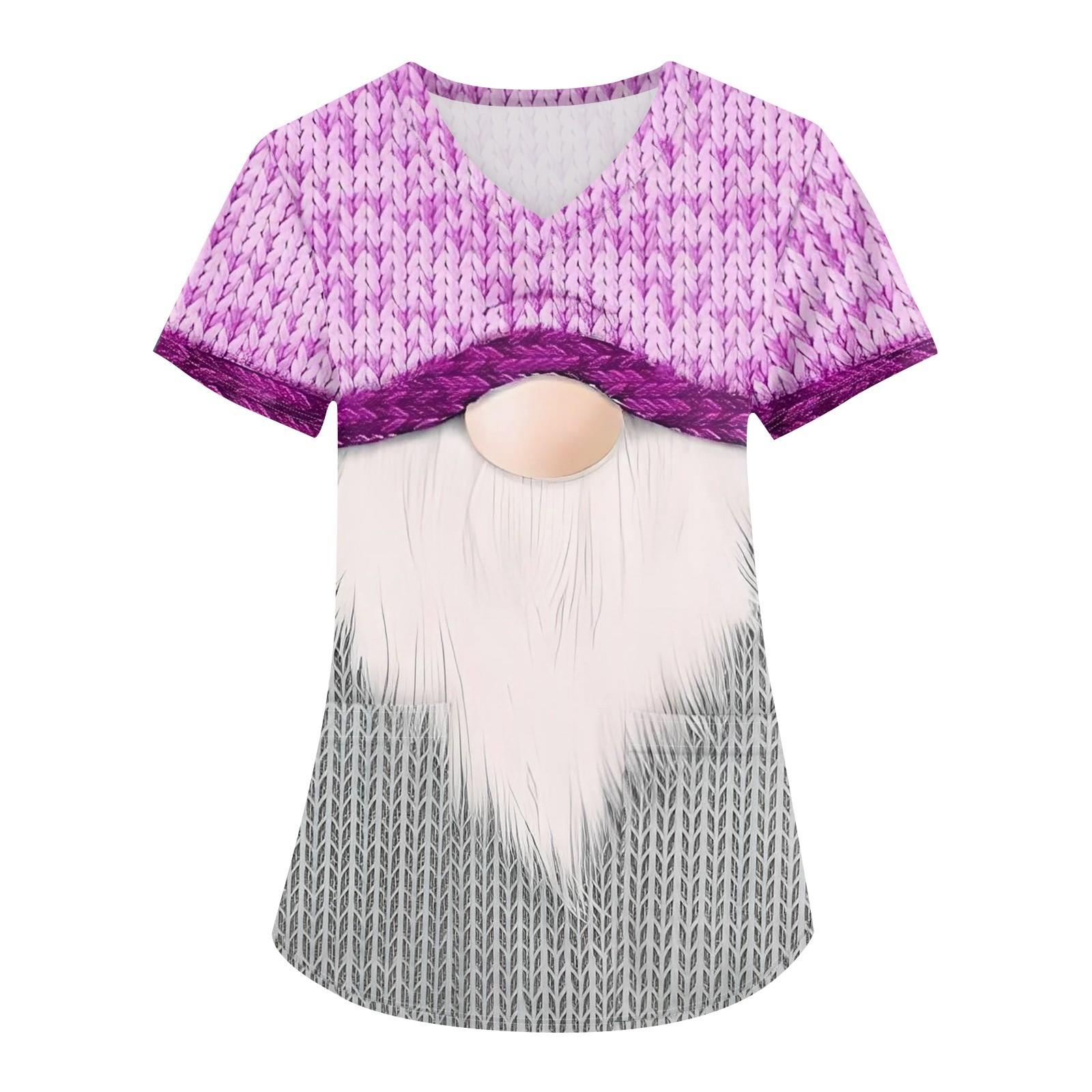 

Женская модная футболка с короткими рукавами и v-образным вырезом с принтом, маленькая рабочая футболка с карманами M фиолетовый