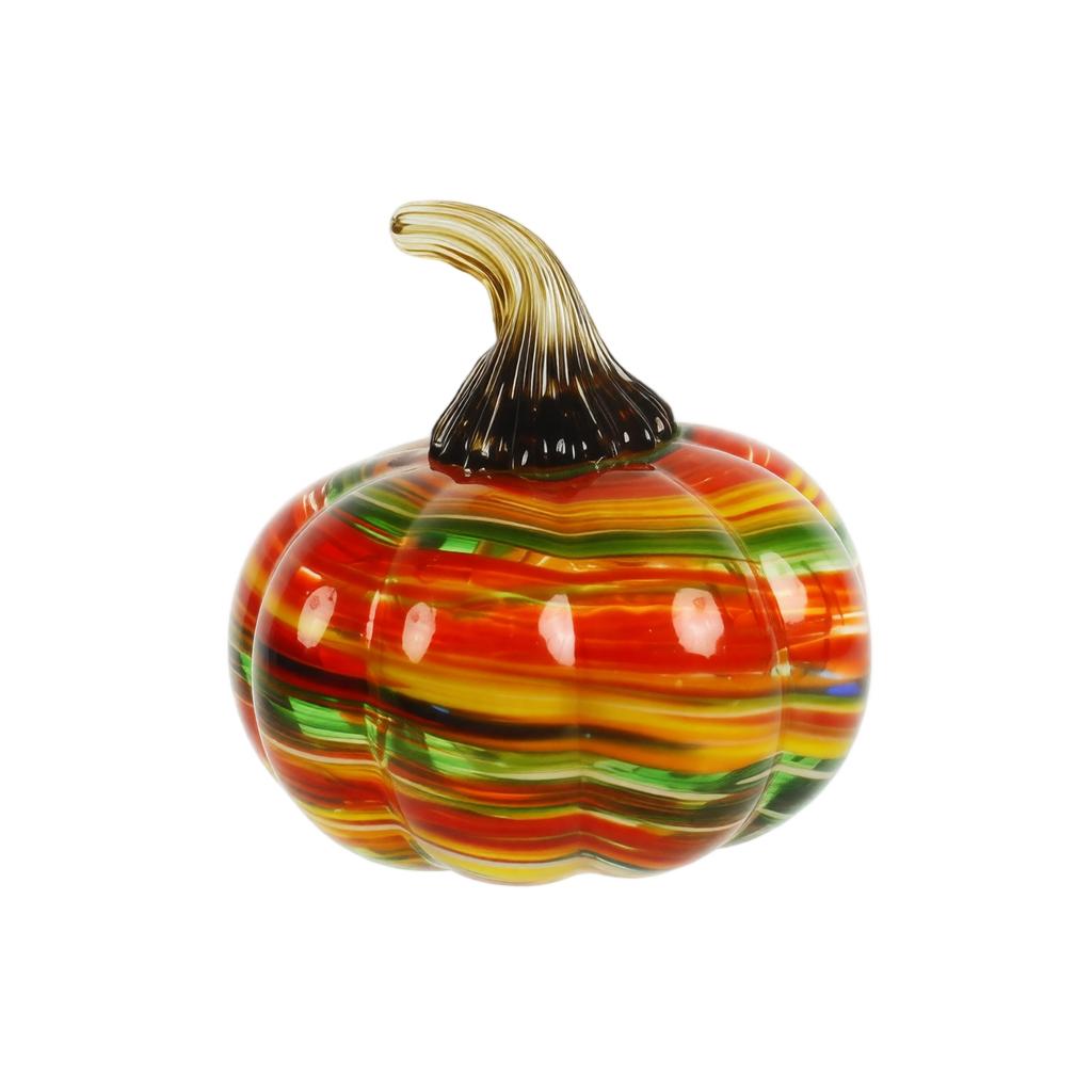 Handcrafted Glass Pumpkin Figurine Decorative Ornament with Multicolored Pattern for Halloween Autumn Table Centerpiece Home Decor