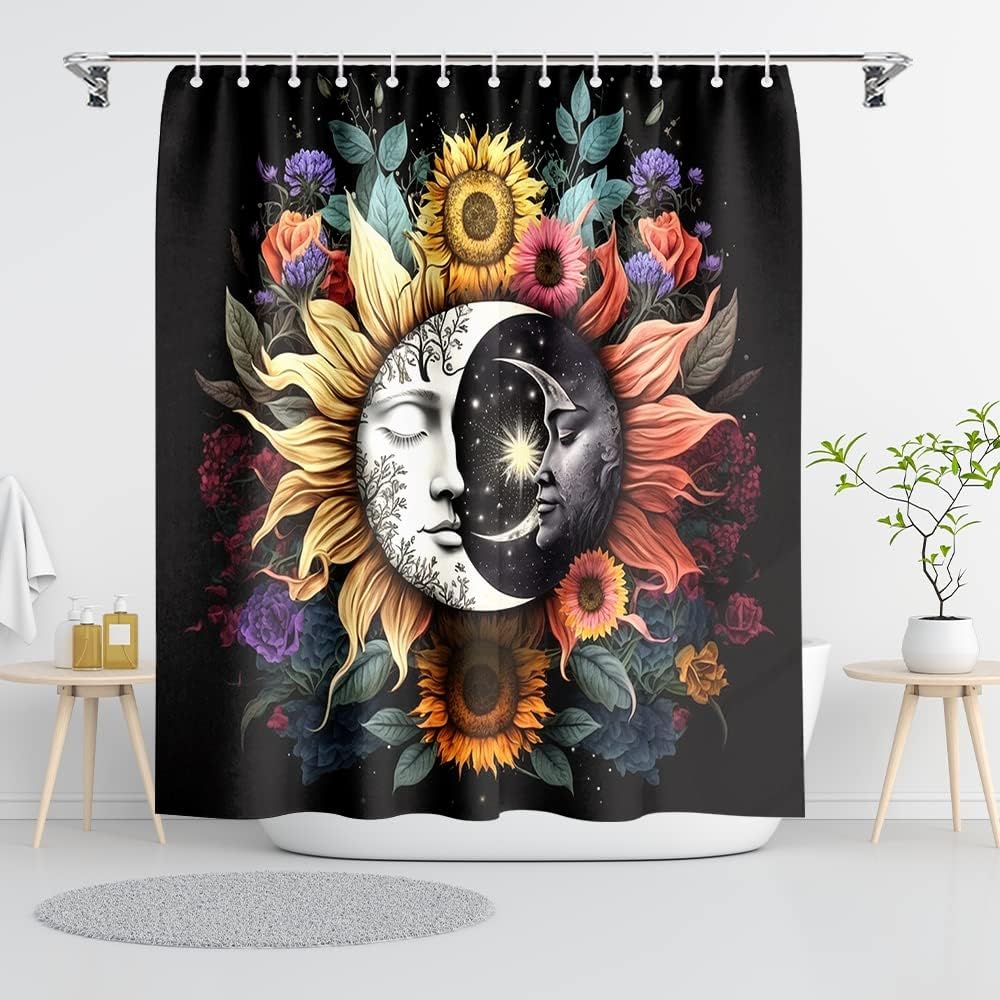 Black Shower Curtain Life Tree Sky Elephant Neon Fabric Plant Fantasy Art Bathroom Curtain For Women Bathtub Decoration