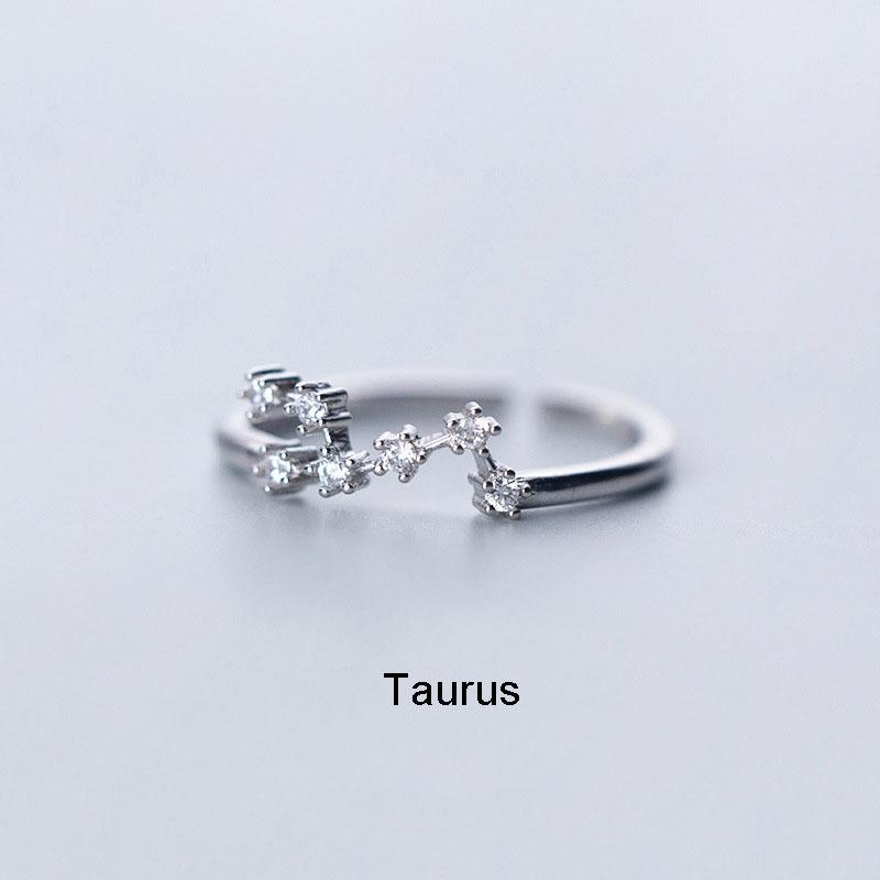 Minimalist Inlaid Cubic Zircon 12 Constellation Rings For Women Zodiac Sign Adjustable Finger Ring Simple Silver Color Jewelry