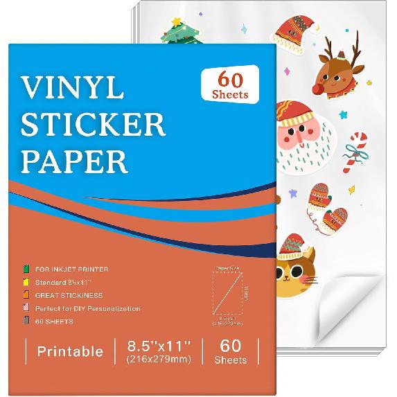 30 Sheets Printable Clear Sticker Paper for Inkjet Printer, Premium Vinyl Transparent Sticker Paper Waterproof, Dries Quickly, Vivid Colors, Tear