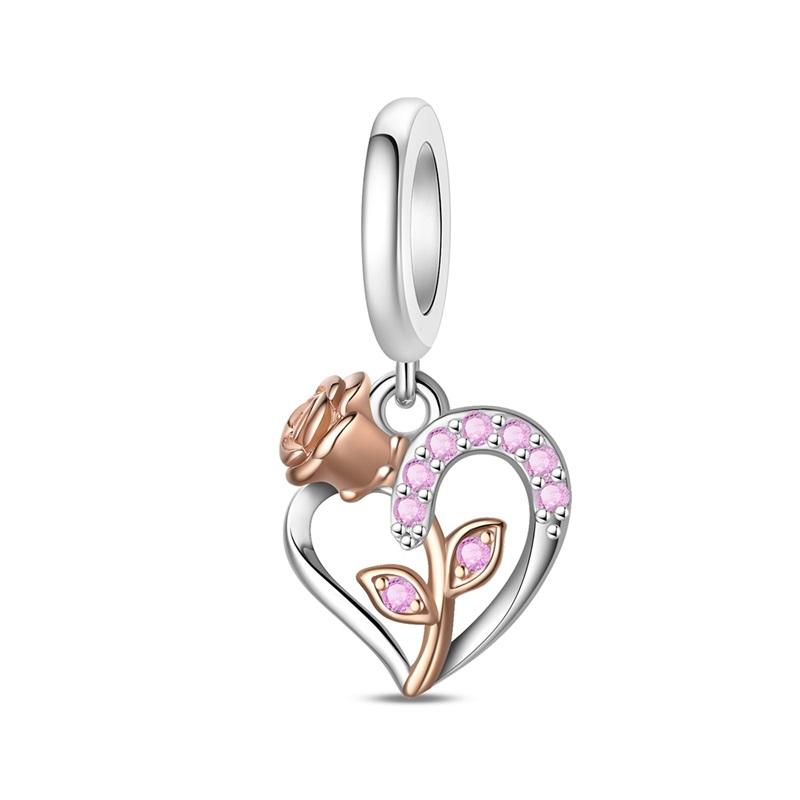 100%Stering Copper Lily Of The Valley Rose Charms Beads Butterfly Lucky Pendant Fit Original Bracelet Diy For Womenjewelry