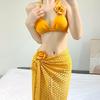 Premium Thai Ginger Yellow Floral Three-Piece Bikini Set for a Slimming and Sexy Island Vacation