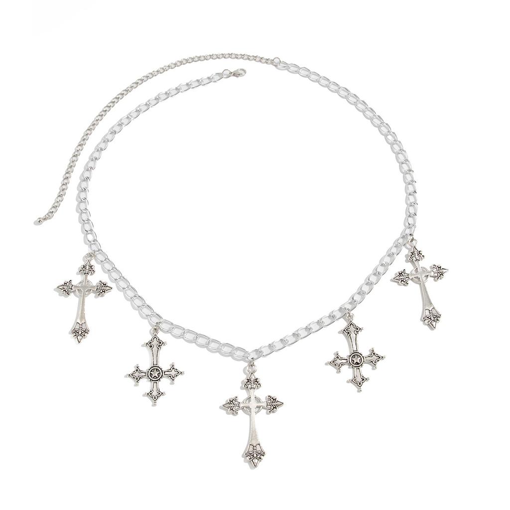 Dark Gothic Cross Pendant Bikini Breast Chain, Halloween Metal Chain Breast Chain Female