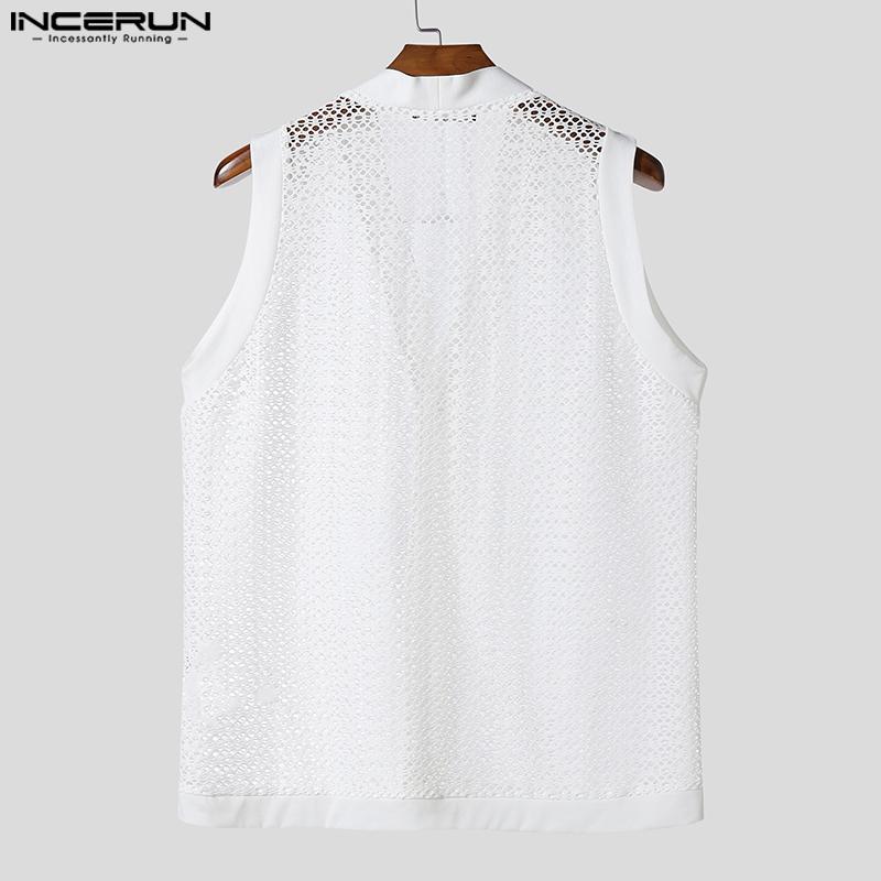 INCERUN Men Sleeveless Buttons Up Hollow Out Casual Tank Tops