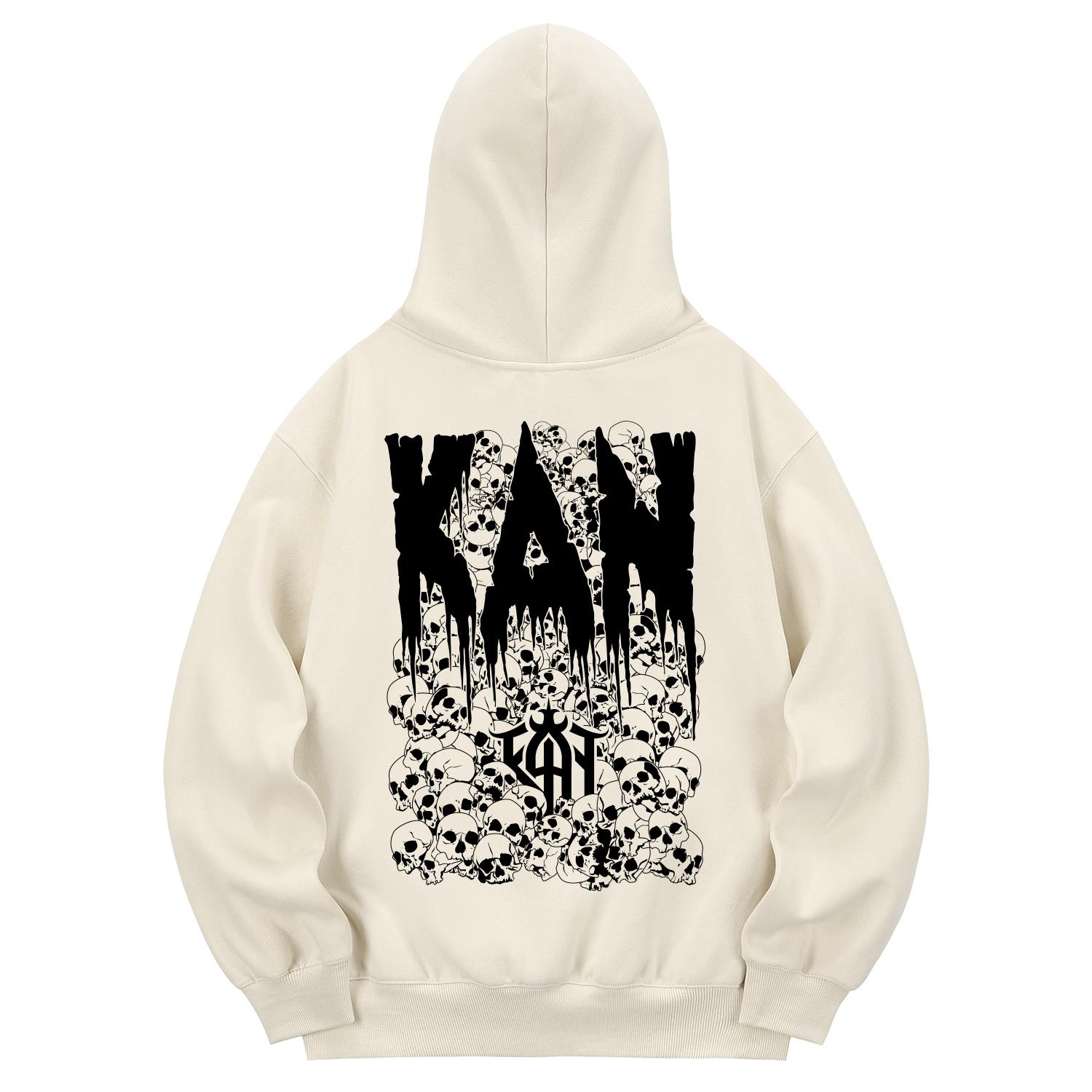 Khan 6312 Khc0093 Dark Skull Fleece-Lined Hoodie - Cream Xl