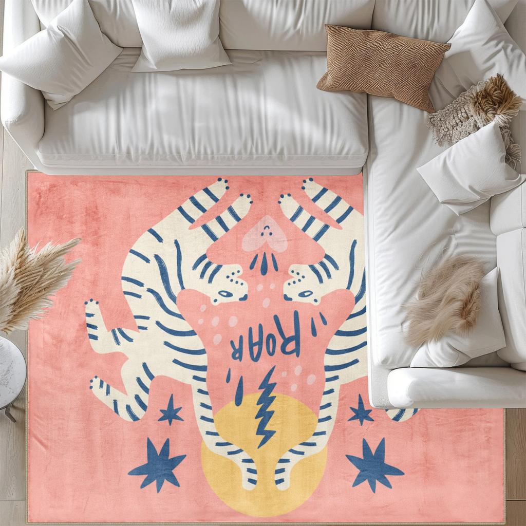 Pink Tiger Area Rug Animal Theme For Bedroom Fashion Decorative Rug Living Room Large Anti-slip Carpet for Corridor Bedroom Mat