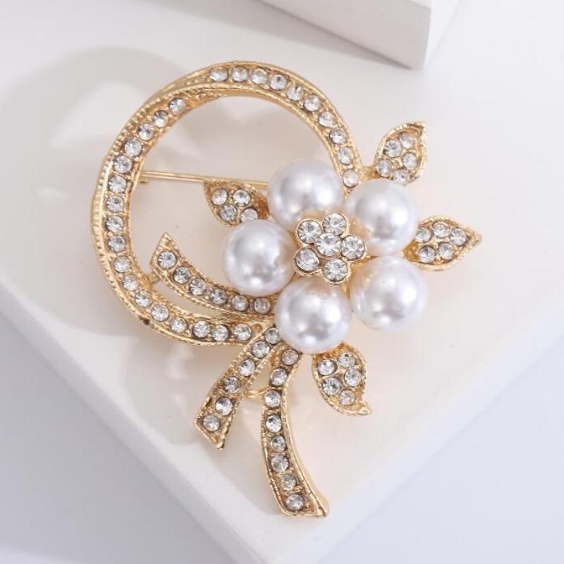 

1pc Trendy Pearl Flower Brooch for Women Men Fashion Rhinestone Brooches Pins Jewelry Accessories Party Gifts