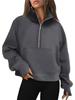 Women's Raglan Sleeve Fleece Loose Coat - Half-Zip Stand Collar Sweatshirt for Autumn and Winter