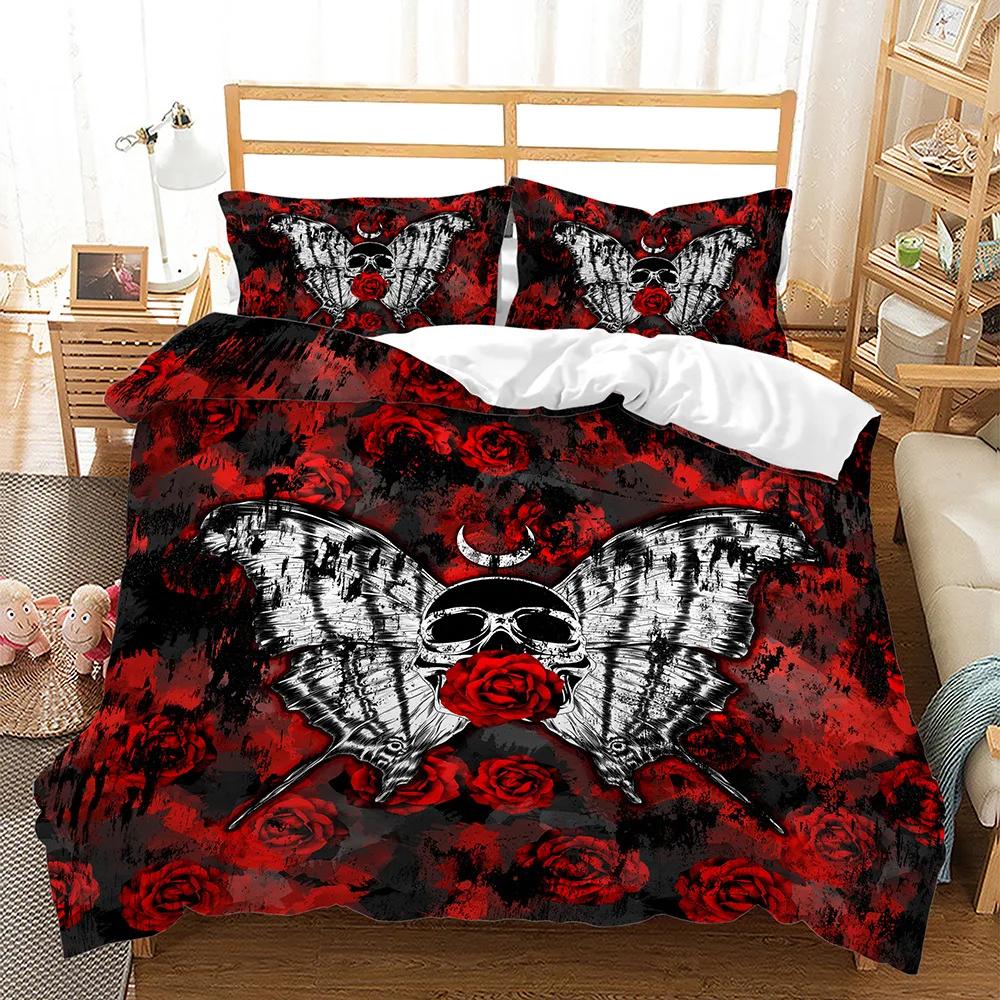 

Floral Skul Warm Comforter Cover Red Rose Sugar Skul Soft with Soft Fabric Duvet Cover Set for Quen,Gothic Skul Beding Set Death Skeleton Bones 100*200cm Single