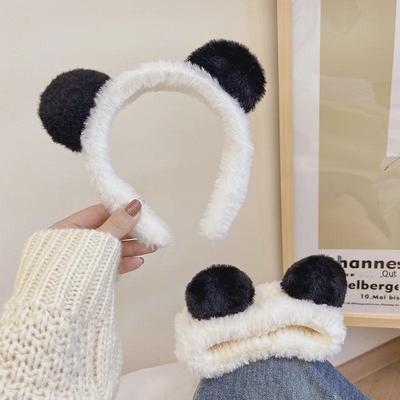 Cute Panda Plush Headband for Women - Perfect for Autumn & Winter Facial Care