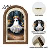 Halloween Entrance Cabinet Decor Ghost/Witch Arched Wall Decor, Cute Ghost Table Sign, Rustic Farmhouse Shelf Retro Room Decorative Hanging