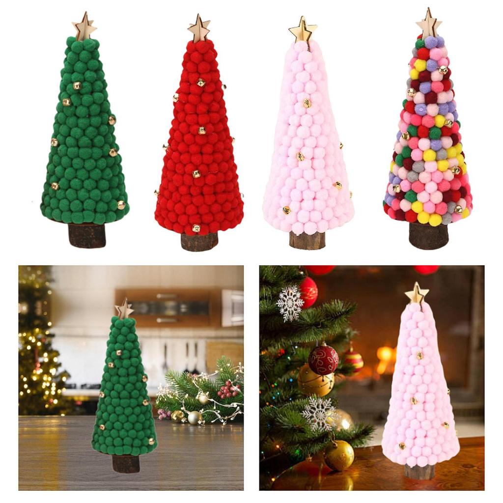 Wood Sculpture Christmas Tree Statue Decoration Collection Xmas Tree Figurine Ornament for Indoor Cabinet Office Housewarming