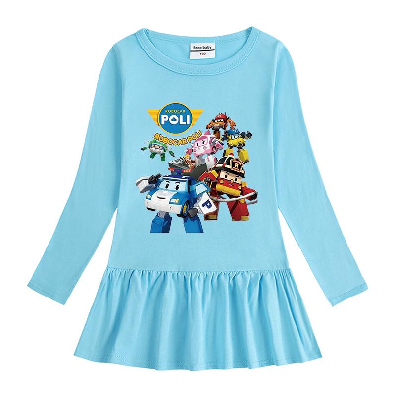 Korean Style Baby Girl Cartoon Ruffle Dress - Long Sleeve Elegant Mesh Pleated Skirt