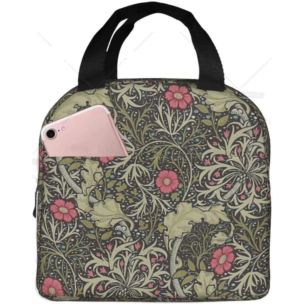 

Сумка для ланча William Morris Seaweed Floral для детей, изолированная водонепроницаемая сумка для ланча, многоразовая коробка для переноски еды, сумка Bento 22x20x13CM бежевый