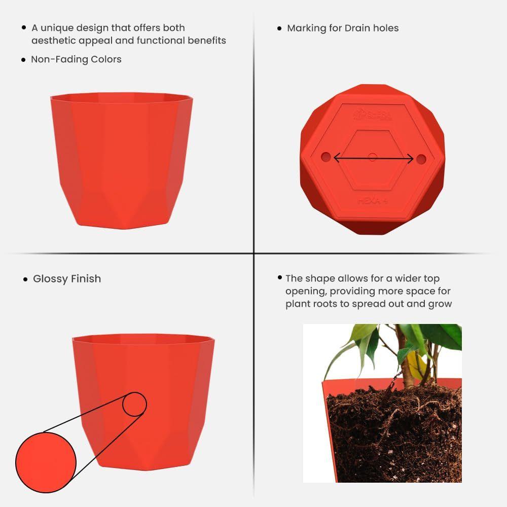 4 Inch Pack of 3 Piece Plastic Plant Pot for Home Decor Indoor Plant Pots for Living Room Plastic Flower Pot for Garden (Red)