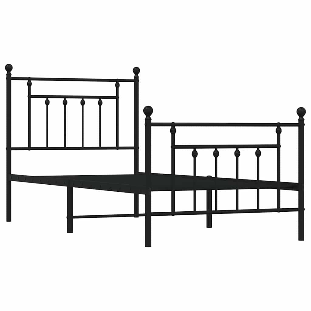 Struttura Letto in Metallo con Testiera e Pediera Nera 90 x 190 cm