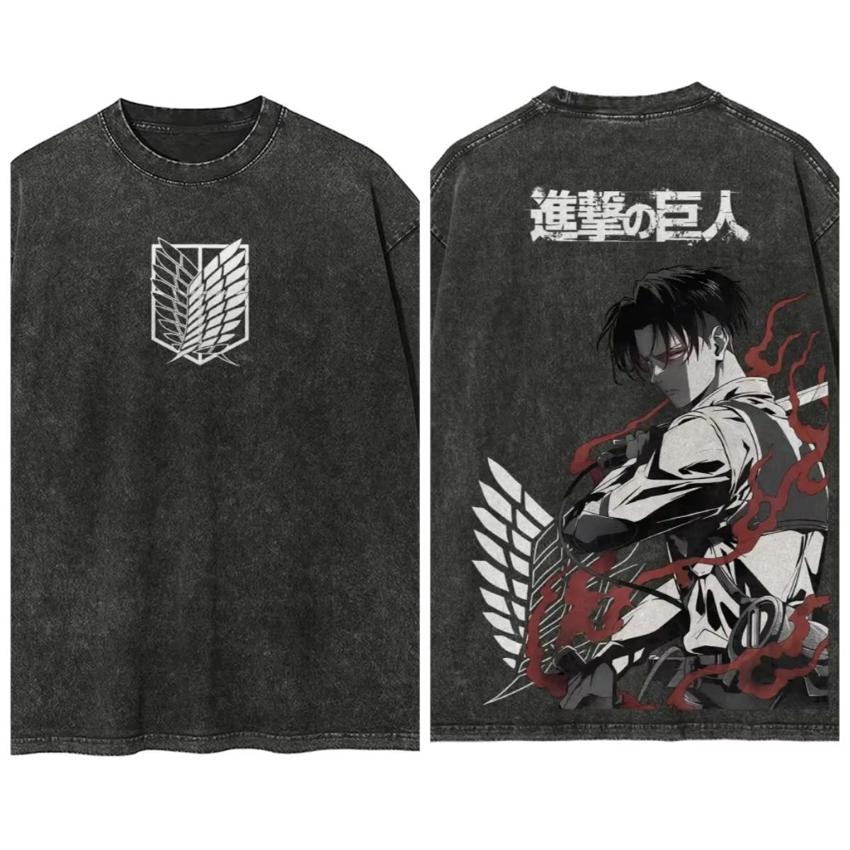 

Attack on Titan Anime Printed Tshirt Mens and Womens Washed Tshirt High Quality Vintage Cotton Tshirt Harajuku Tops L