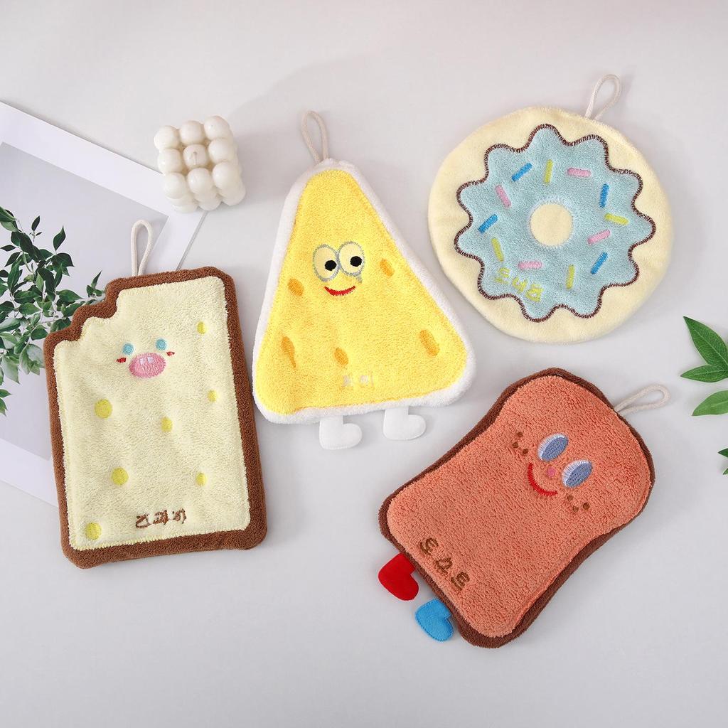 Cartoon Cheese Design Coral Fleece Hand Towel - Absorbent & Thick for Bathroom/Kitchen