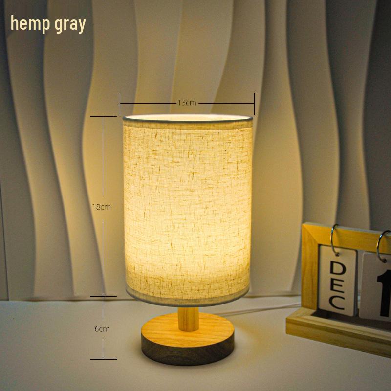 Nordic Solid Wood USB Table Lamp with Fabric Shade - LED Night Light for Bedroom & Study