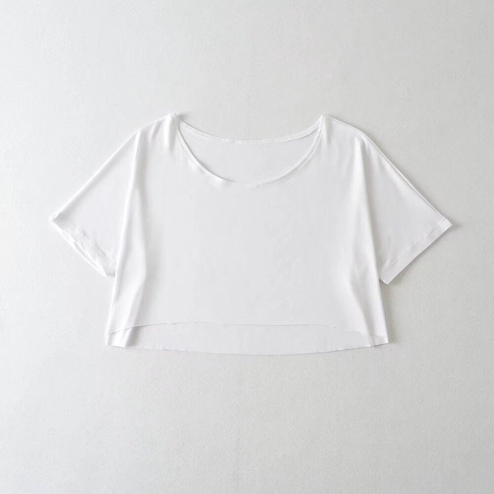 Trendy Dámský Crop Top Evropského a Amerického Stylu s Kulatým Výstřihem a Polovičním Rukávem