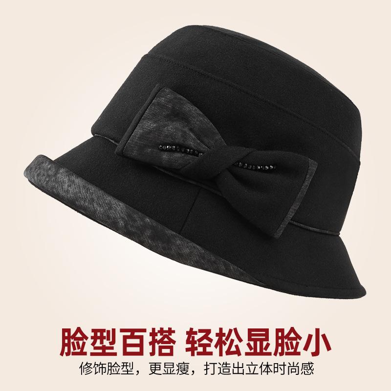 Autumn and Winter Bow Basin Hat Temperament New Retro Hat Mother Hat Warm Temperament Grandma Matching Hat