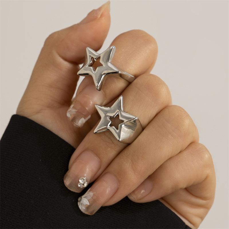 2Pcs Vintage Punk Irregular Hollow Star Rings for Women Men Gothic Adjustable Opening Couple Rings Y2K Wedding Jewelry Gifts