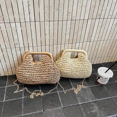 Waldstroh Handtasche Muschelform Damen Sommer Mode Strandurlaub Strand Kette Einzelschulter Crossbody Tasche