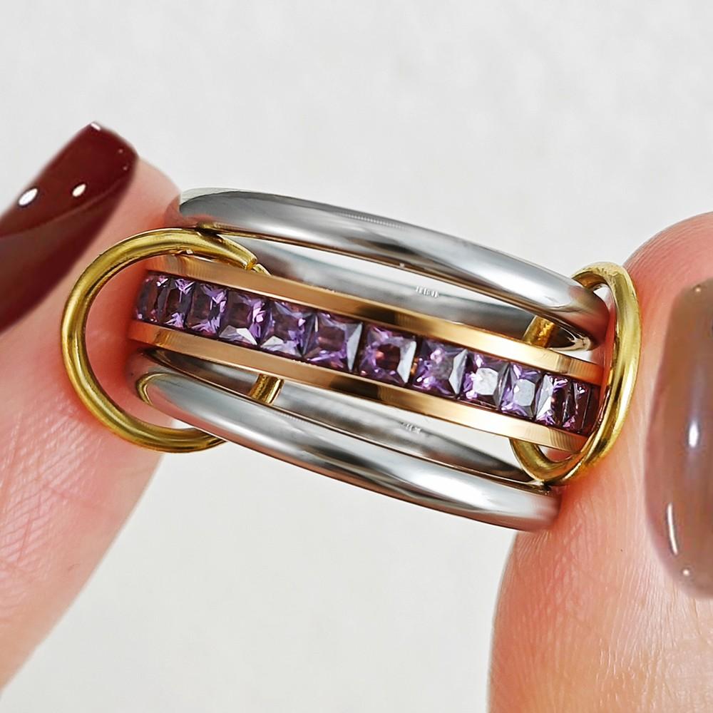 Multi Layers Stainless Steel Rings Stack Set For Women Men Simple Colorful CZ Spinelli Ring Jewelry Gift Trend