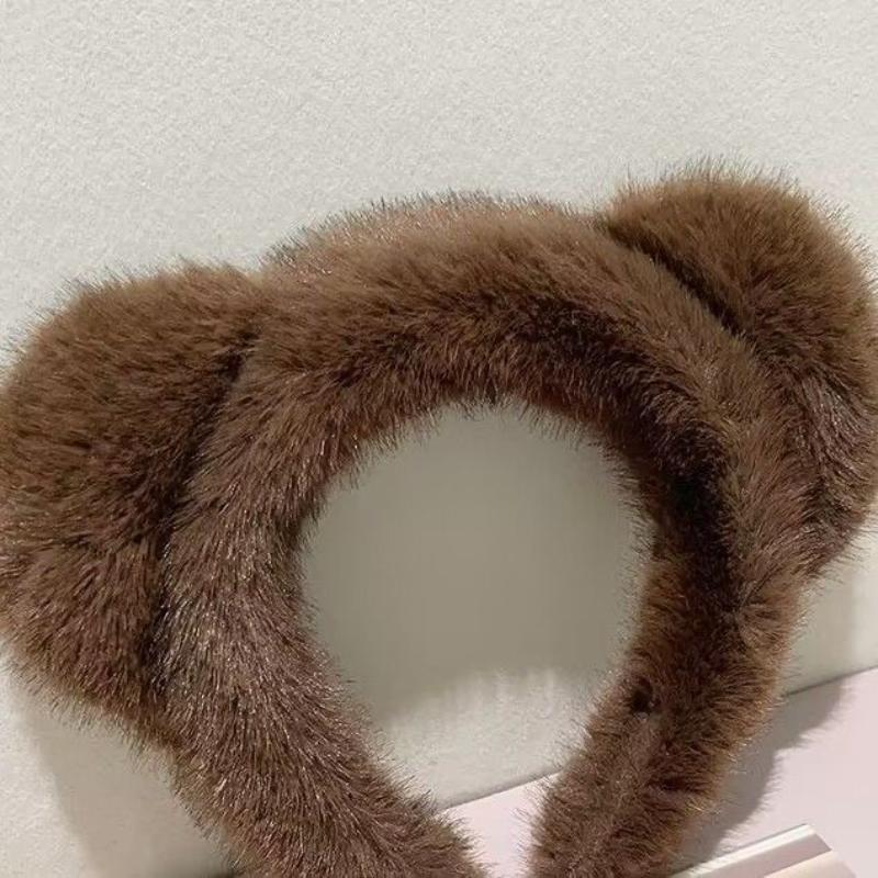 Süßes Plüsch-Stirnband mit Bärenohren, breite Krempe, für Damen, perfekt für Herbst und Winter.