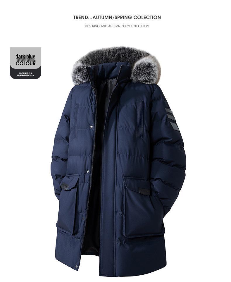 Men's Plus Size Mid-Length Winter Jacket with Detachable Hood and Fur Collar