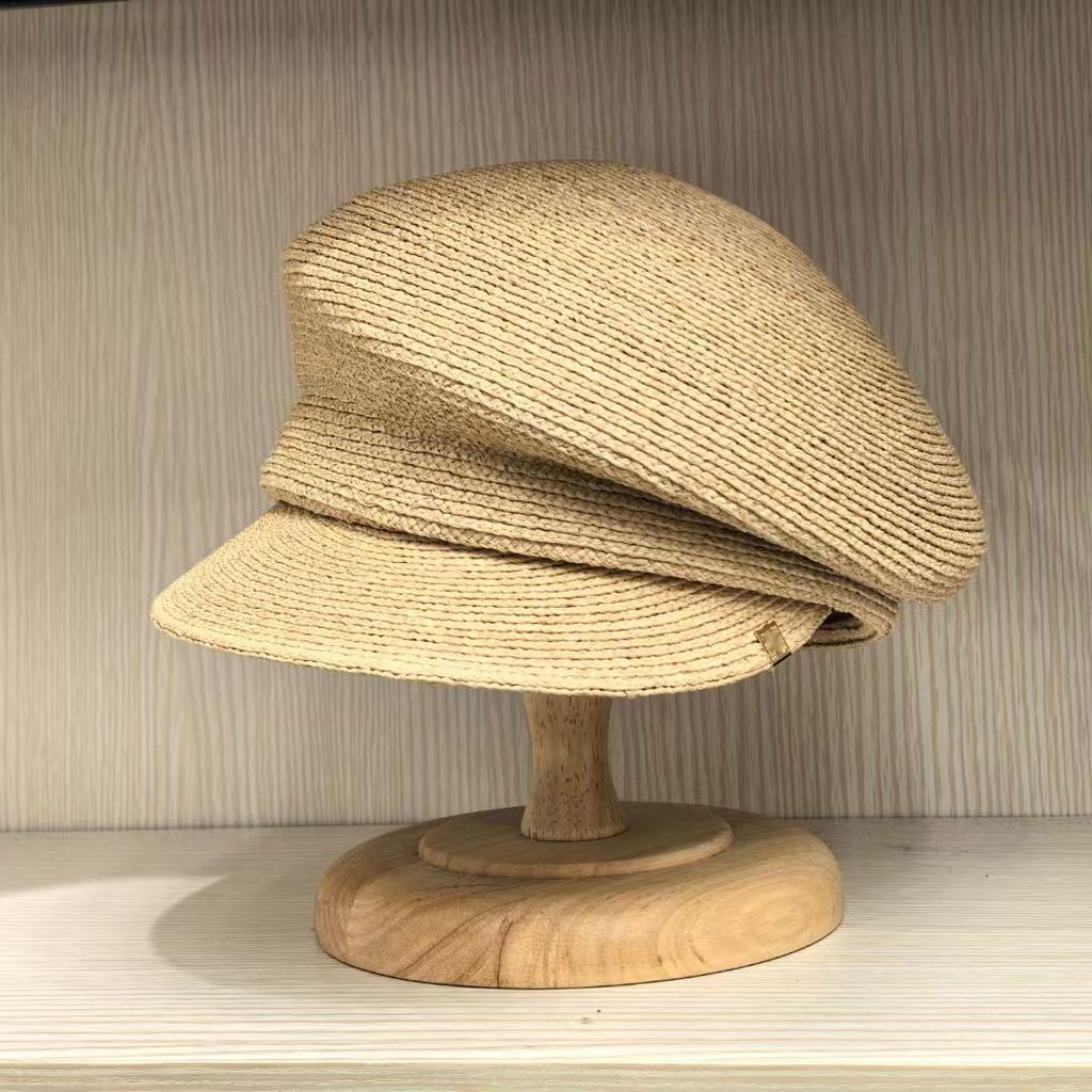 Casquette Asymétrique en Raffia Style Designer Japonais Mode pour Femmes Chapeau de Soleil Protection Solaire Été pour Dame Casquette Gavroche Noir