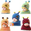Winter Kids Hat With Plush Ear Protection Big Five-pointed Star Hat Scarf Set Striped Woolen Material Blue Yellow Orange Red Pink
