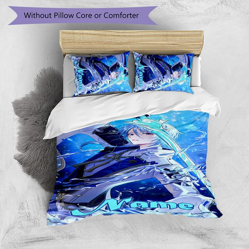 3pcs Custom Name Genshin Impact Characters Bedding Set Duvet Cover Closure Includes 1 Duvet Cover & 2 Pillowcases for All Seasons Bedroom Decor