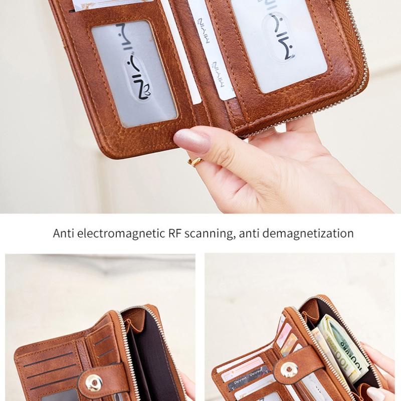 Short Women's Wallet, Retro Multi-card, Two-fold Zipper Card Bag, Coin Change Bag.