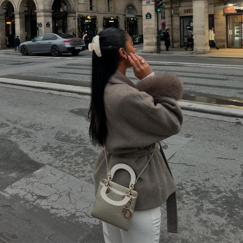 Lapel Tied Woolen Coat Women's Warm Comfortable Thick Cardigan Jacket Commute Retro Elegance Autumn/Winter 2025