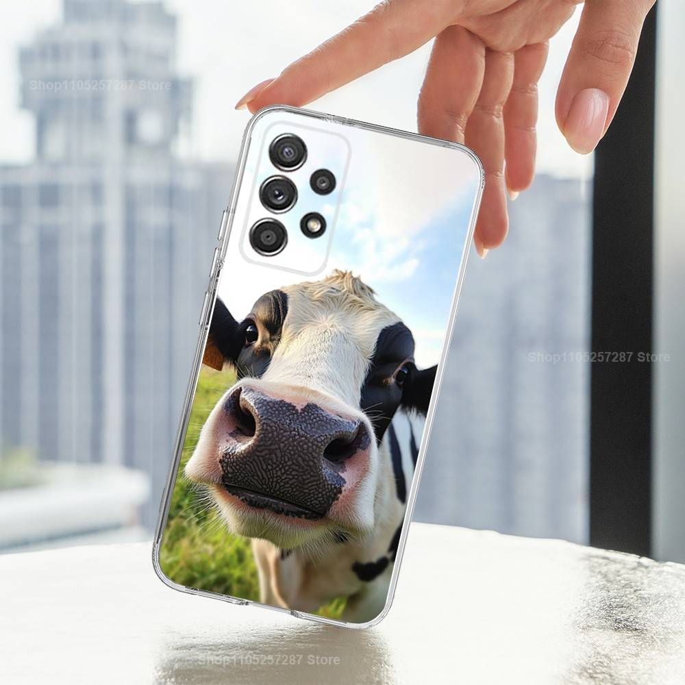 Animal Cute Dairy Cow Phone Case For Samsung Ultra,FE,A30,71,51,S9,10,20,Lite, S22,23,21,PIus,Transparent, Silicone