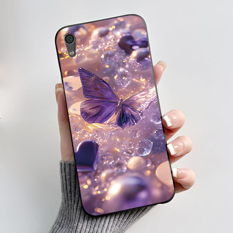 Hülle Für Sony Xperia XA1 Rückseite G3121 G3112 G3125 G3116 G3123 Luxus Mode Schmetterling Blume Schwarzes Silikon Weiche Handyhülle