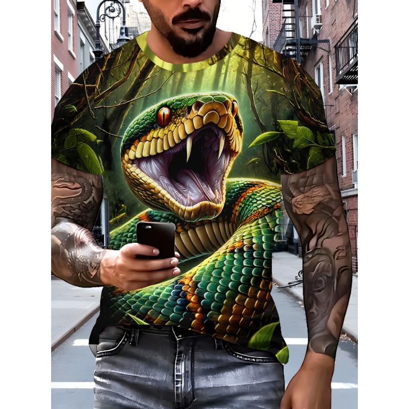 Modna męska koszulka z krótkim rękawem i okrągłym dekoltem z nadrukiem 3D, rozmiary plus, letnie casualowe T-shirty