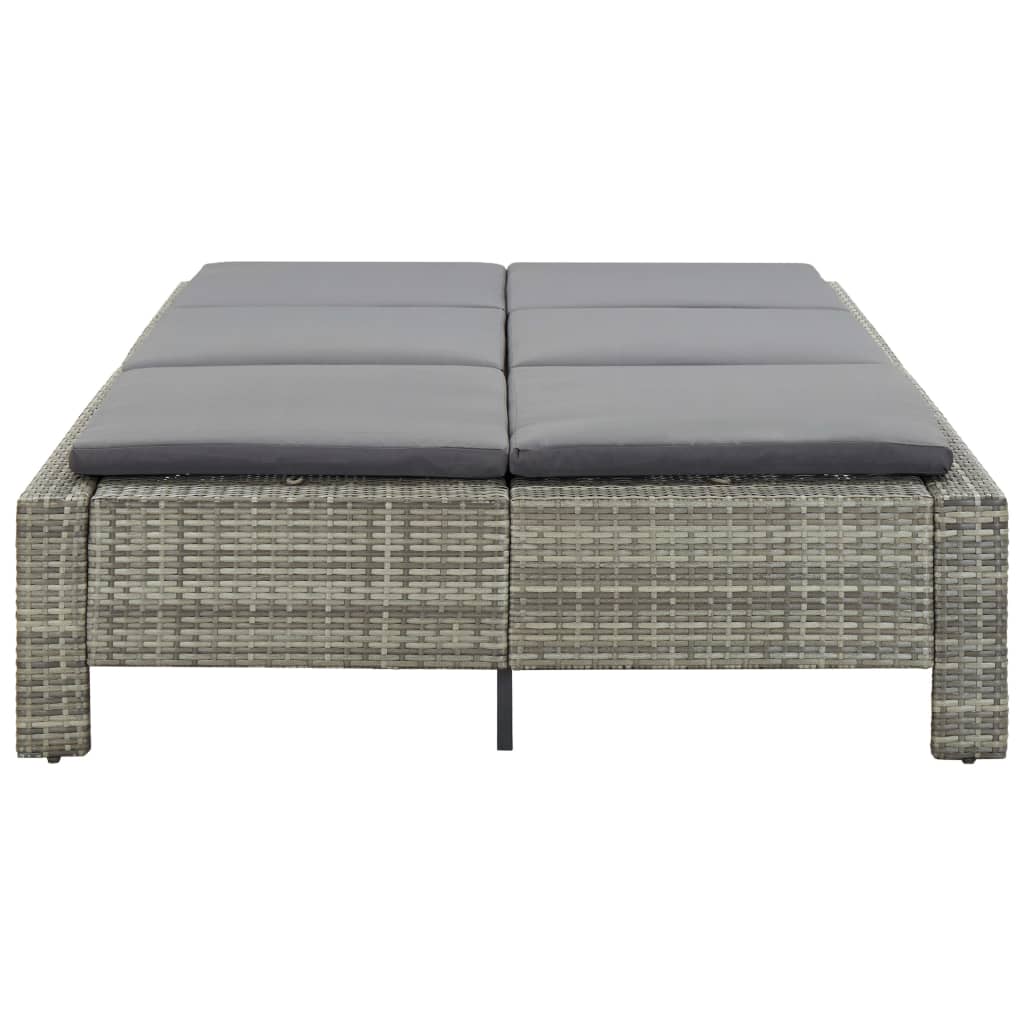 2 Person Sun Lounger with Cushions Gray Poly Rattan
