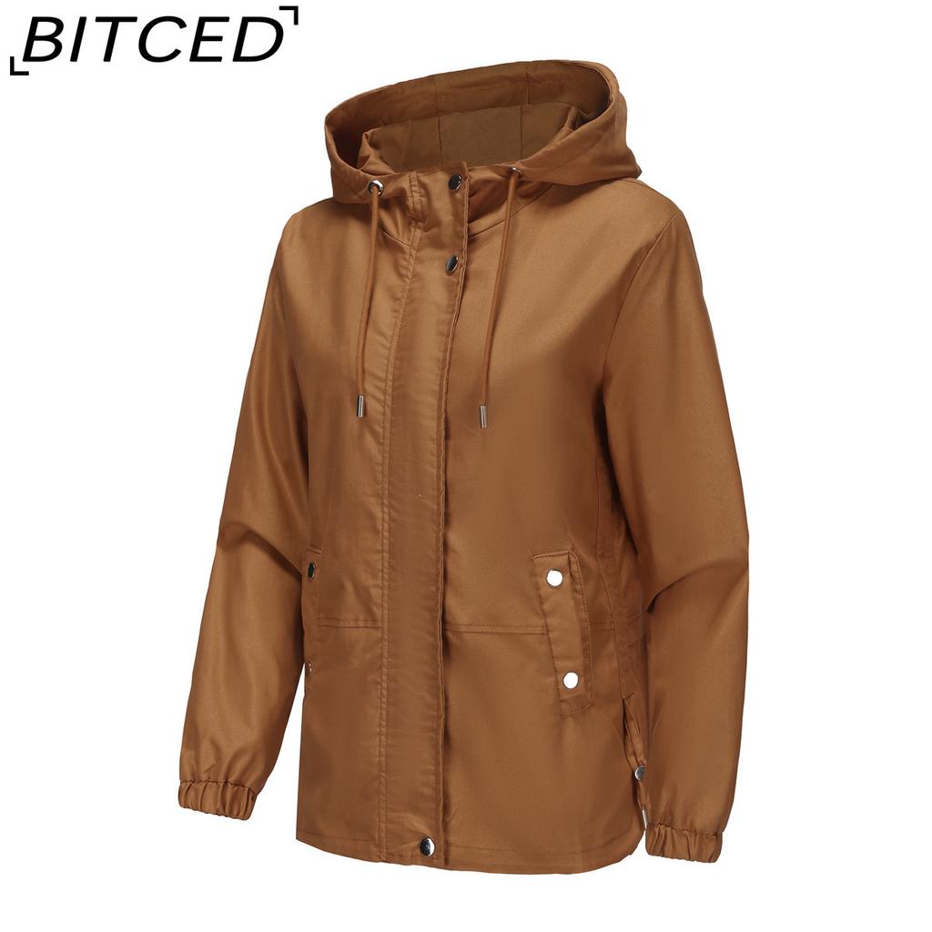 BITCED Spring/Autumn Casual Trench Coat for Women Loose-Fit Windproof Jacket with Hood Long-Sleeved Windbreaker