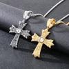 Hip Hop Rhinestone Cross Pendant Necklace for Men Vintage Stainless Steel Jewelry Gold Color O Chain Accessory Trendy Charm Gift