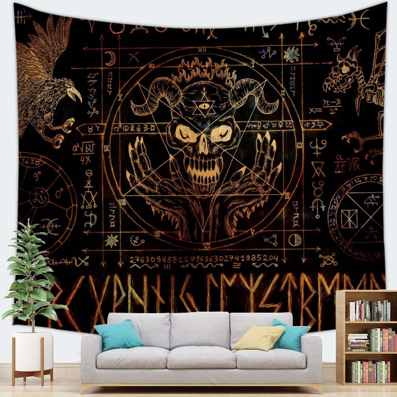 Home Decor Happy Halloween Tapestry Wall Hanging Devil Pumpkin Skull Decor Tapestry Party Tapestry 230x180cm Tapiz